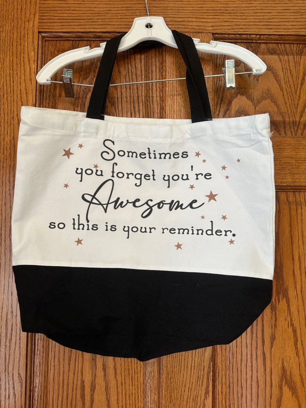 Canvas Tote Bag with Inspirational Quote - White & Black